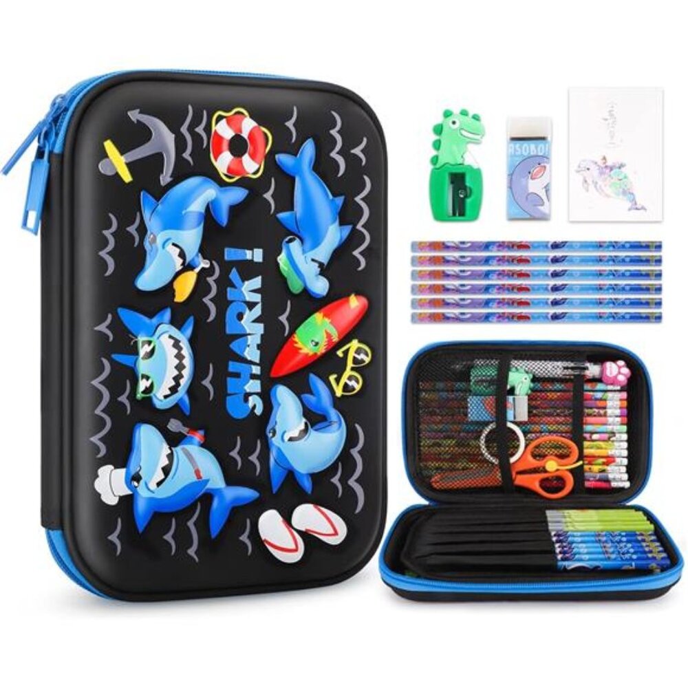 Cool Shark Pencil Case‎ for Boys: 3D EVA Organizer with Compartments for School